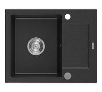Mexen Enzo évier en granit 1-bac avec égouttoir 576 x 465 mm, noir/argent métallique, siphon chromé - 6506571005-73 3520 5907709194113