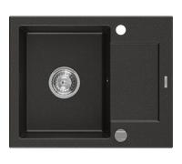 Mexen Enzo évier en granit 1 bac avec égouttoir 576 x 465 mm, noir/doré métallisé, siphon chromé - 6506571005-75 3522 5907709194120