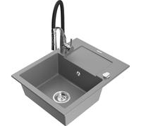 Mexen Enzo Évier en granit 1 bac avec égouttoir et robinet de cuisine Aster, gris - 6506-71-73450-07 19033 5905315044747