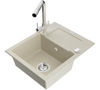Mexen Enzo évier en granit 1 bac avec égouttoir et robinet de cuisine Duero, beige - 6506-69-671600-00 17276 5905315023650