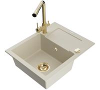 Mexen Enzo évier en granit 1 bac avec égouttoir et robinet de cuisine Duero, beige - 6506-69-671600-50 17281 5905315023674