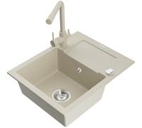 Mexen Enzo évier en granit à 1 bac avec égouttoir et robinet de cuisine Duero, beige - 6506-69-671600-69 17278 5905315023667