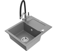Mexen Enzo évier en granit 1 bac avec égouttoir et robinet de cuisine Duo, gris - 6506-71-671701-07 22675 5905315100191