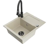 Mexen Enzo Évier en granit 1 bac avec égouttoir et robinet de cuisine Elia, beige - 6506-69-670101-70 19657 5905315028808