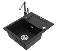 Mexen Enzo évier en granit 1 bac avec égouttoir et robinet de cuisine Flora, noir - 6506-77-670401-00 20623 5905315058898