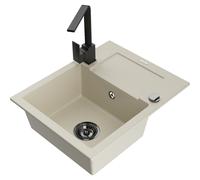 Mexen Enzo évier en granit 1 bac avec égouttoir et robinet de cuisine Rita, beige - 6506-69-670300-70 17221 5905315018564