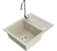 Mexen Enzo évier en granit 1 bac avec égouttoir et robinet de cuisine Telma, beige - 6506-69-670200-00 18069 5905315014580