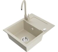 Mexen Enzo évier en granit 1 bac avec égouttoir et robinet de cuisine Telma, beige - 6506-69-670200-69 6210 5907709189720