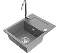 Mexen Enzo Évier en granit 1 bac avec égouttoir et robinet de cuisine Telma, gris - 6506-71-670200-00 6211 5907709189737