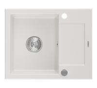Mexen Enzo évier en granit à 1 bac avec égouttoir 576 x 465 mm, blanc, siphon chromé - 6506571005-20 3511 5907709194076