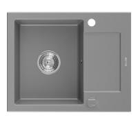 Mexen Enzo évier en granit 1 bac avec égouttoir 576 x 465 mm, gris, siphon chromé - 6506571005-71 3519 5907709194106