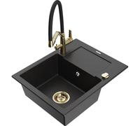 Mexen Enzo évier en granit à 1 bac avec égouttoir et mitigeur de cuisine Duo, noir/métallisé argent - 6506-73-671701-57-G 22682 5905315100269