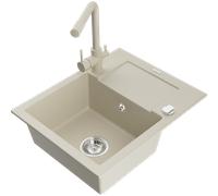 Mexen Enzo évier en granit à 1 bac avec égouttoir et robinet de cuisine Duero, beige - 6506-69-671600-69 17278 5905315023667