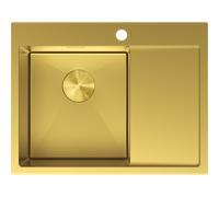 Mexen Exar Évier en acier inoxydable à 1 bac avec égouttoir, gauche 620 x 480 mm, doré - 6431621005L-55 79006 5905315982407