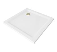 Mexen Flat receveur de douche carré slim 80 x 80 cm, blanc, siphon doré - 40108080G 13189 5907709164185