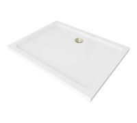 Mexen Flat receveur de douche rectangulaire slim 100 x 80 cm, blanc, siphon doré - 40108010G 13229 5907709164406
