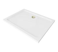 Mexen Flat receveur de douche rectangulaire slim 130 x 80 cm, blanc, siphon doré - 40108013G 13235 5907709164468
