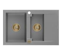 Mexen Gaspar évier en granit 1,5 bac avec égouttoir 737 x 475 mm, gris, siphon doré - 6507731505-71-G 16169 5905315011787