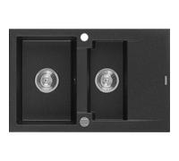 Mexen Gaspar évier en granit 1,5 bac avec égouttoir 737 x 475 mm, noir/argent métallisé, siphon chrome - 6507731505-73 3582 5907709194199