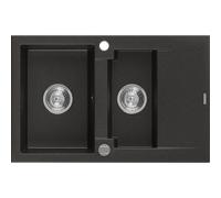 Mexen Gaspar évier en granit 1,5 bac avec égouttoir 737 x 475 mm, noir/doré métallisé, siphon chromé - 6507731505-75 3583 5907709194205