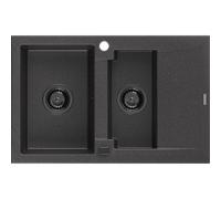 Mexen Gaspar évier en granit 1,5 bac avec égouttoir 737 x 475 mm, noir moucheté, siphon noir - 6507731505-76-B 16325 5905315013002