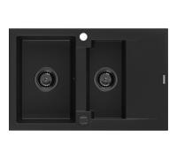 Mexen Gaspar évier en granit 1,5 bac avec égouttoir 737 x 475 mm, noir, siphon noir - 6507731505-77-B 16326 5905315013019