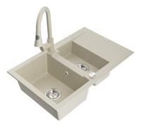 Mexen Gaspar Évier en granit 1,5 bac avec égouttoir et mitigeur cuisine Elia, beige - 6507-69-670101-69 19687 5905315029102