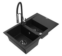 Mexen Gaspar évier en granit 1,5 bac avec égouttoir et mitigeur de cuisine Aster, noir - 6507-77-73450-07-B 19091 5905315045416