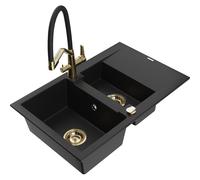 Mexen Gaspar évier en granit 1,5 bac avec égouttoir et mitigeur de cuisine Duo, noir - 6507-77-671701-57-G 22735 5905315100771