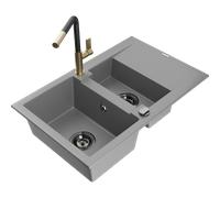 Mexen Gaspar évier en granit 1,5 bac avec égouttoir et mitigeur de cuisine Flora, gris - 6507-71-670401-57-B 20677 5905315059154