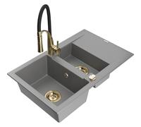 Mexen Gaspar évier en granit 1,5 bac avec égouttoir et robinet de cuisine Aster, gris - 6507-71-73450-57-G 19071 5905315045188