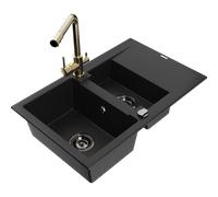 Mexen Gaspar évier en granit 1,5 bac avec égouttoir et robinet de cuisine Duero, noir - 6507-77-671600-50-B 17539 5905315024220