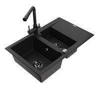 Mexen Gaspar évier en granit 1,5 bac avec égouttoir et robinet de cuisine Duero, noir - 6507-77-671600-70-B 17794 5905315024237