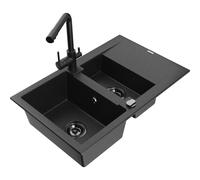 Mexen Gaspar évier en granit 1,5 bac avec égouttoir et robinet de cuisine Duero, noir/argent - 6507-73-671600-70-B 17484 5905315024091