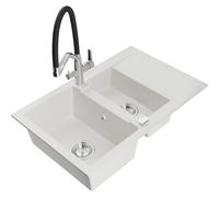 Mexen Gaspar évier en granit 1,5 bac avec égouttoir et robinet de cuisine Duo, blanc - 6507-20-671701-07 22703 5905315100450