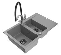 Mexen Gaspar évier en granit 1,5 bac avec égouttoir et robinet de cuisine Duo, gris - 6507-71-671701-07-B 22714 5905315100566