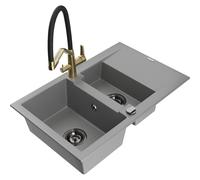 Mexen Gaspar évier en granit 1,5 bac avec égouttoir et robinet de cuisine Duo, gris - 6507-71-671701-57-B 22716 5905315100580