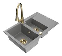 Mexen Gaspar évier en granit 1,5 bac avec égouttoir et robinet de cuisine Elia, gris - 6507-71-670101-50 19691 5905315029140