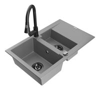 Mexen Gaspar évier en granit 1,5 bac avec égouttoir et robinet de cuisine Elia, gris - 6507-71-670101-70-B 19693 5905315029164
