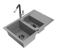 Mexen Gaspar évier en granit 1,5 bac avec égouttoir et robinet de cuisine Flora, gris - 6507-71-670401-07-B 20673 5905315059130