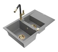 Mexen Gaspar évier en granit 1,5 bac avec égouttoir et robinet de cuisine Flora, gris - 6507-71-670401-57-G 20674 5905315059147