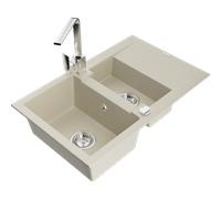 Mexen Gaspar évier en granit 1,5 bac avec égouttoir et robinet de cuisine Rita, beige - 6507-69-670300-00 17273 5905315018854