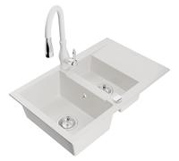 Mexen Gaspar évier en granit 1,5 bac avec égouttoir et robinet de cuisine Savita, blanc - 6507-20-672601-20 17432 5905315034182