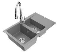 Mexen Gaspar évier en granit 1,5 bac avec égouttoir et robinet de cuisine Savita, gris - 6507-71-672601-00 17455 5905315034250