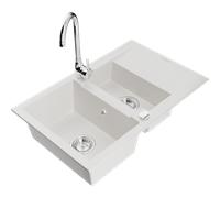 Mexen Gaspar évier en granit 1,5 bac avec égouttoir et robinet de cuisine Telma, blanc - 6507-20-670200-00 6222 5907709189843