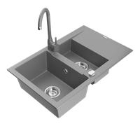 Mexen Gaspar évier en granit 1,5 bac avec égouttoir et robinet de cuisine Telma, gris - 6507-71-670200-71 6227 5907709189898