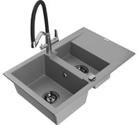Mexen Gaspar évier en granit 1,5 bol avec égouttoir et mélangeur Duo, Gris - 6507-71-671701-07-B