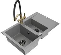 Mexen Gaspar évier en granit 1,5 bol avec égouttoir et mélangeur Duo, Gris - 6507-71-671701-57-B