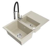 Mexen Gaspar évier en granit 1,5 cuve avec égouttoir et robinet de cuisine Aster, beige - 6507-69-73450-07 19064 5905315045102