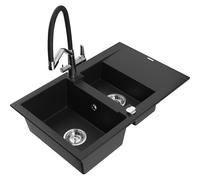 Mexen Gaspar Évier en granit 1,5 cuve avec égouttoir et robinet de cuisine Duo, noir - 6507-77-671701-07 22733 5905315100757